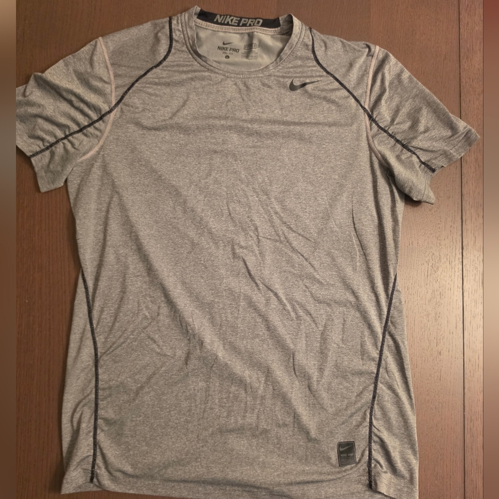 Nike Pro Heather Grey Dri Fit Short Sleeve Training Tee Fitted Size Large